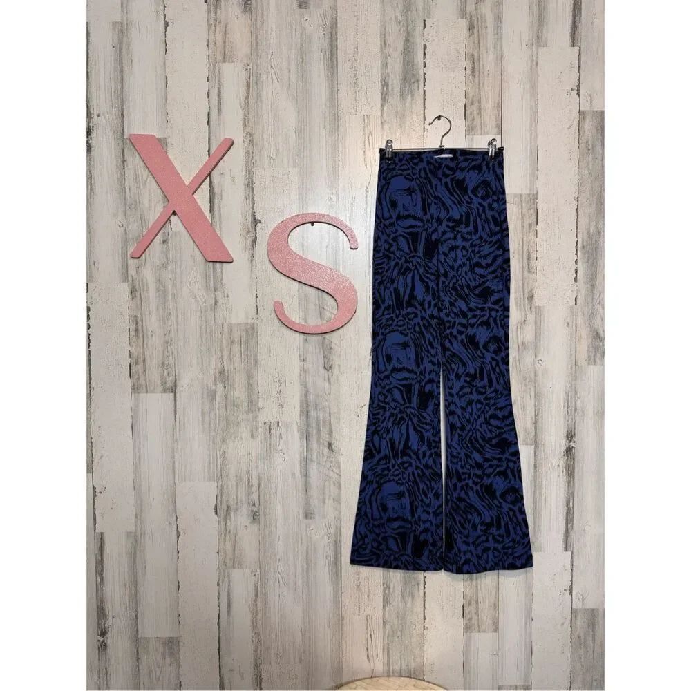 Urban Outfitters Bryn Pull On Flare Pants Blue And Black Swirl Print size XS